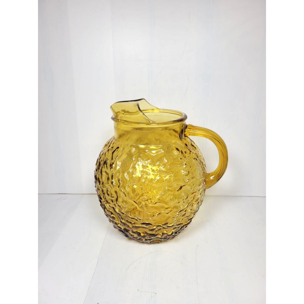 Vintage Anchor Hocking Milano Amber Glass Pitcher Honey Gold Mid Century 96 oz